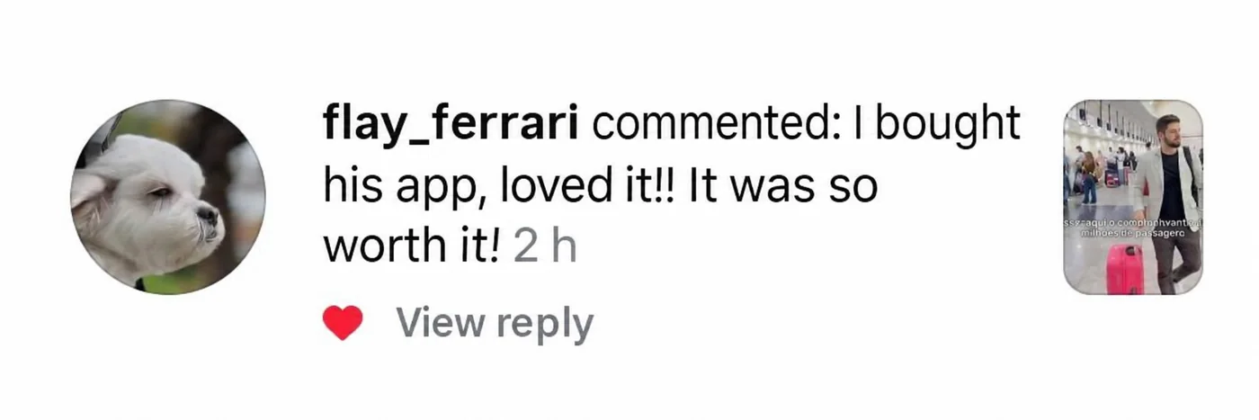 Instagram comment from flay_ferrari: bought the app, loved it, and says it was so worth it.